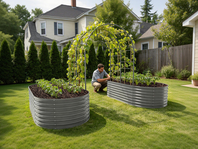 Chicken tunnel in a backyard