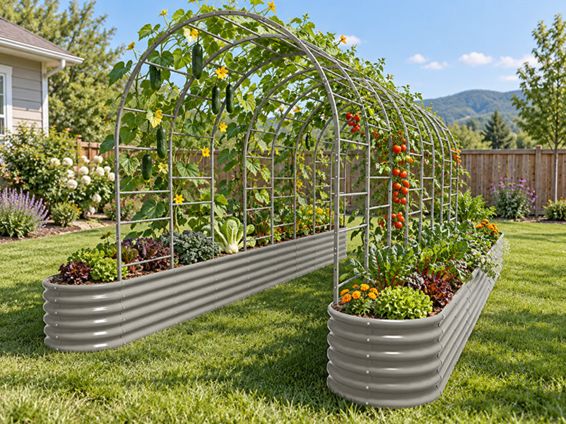 Chicken tunnel in a backyard