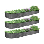 Set of 3: 12x3x1.5ft Oval Modular Metal Raised Garden Bed (Grey) - Anleolife