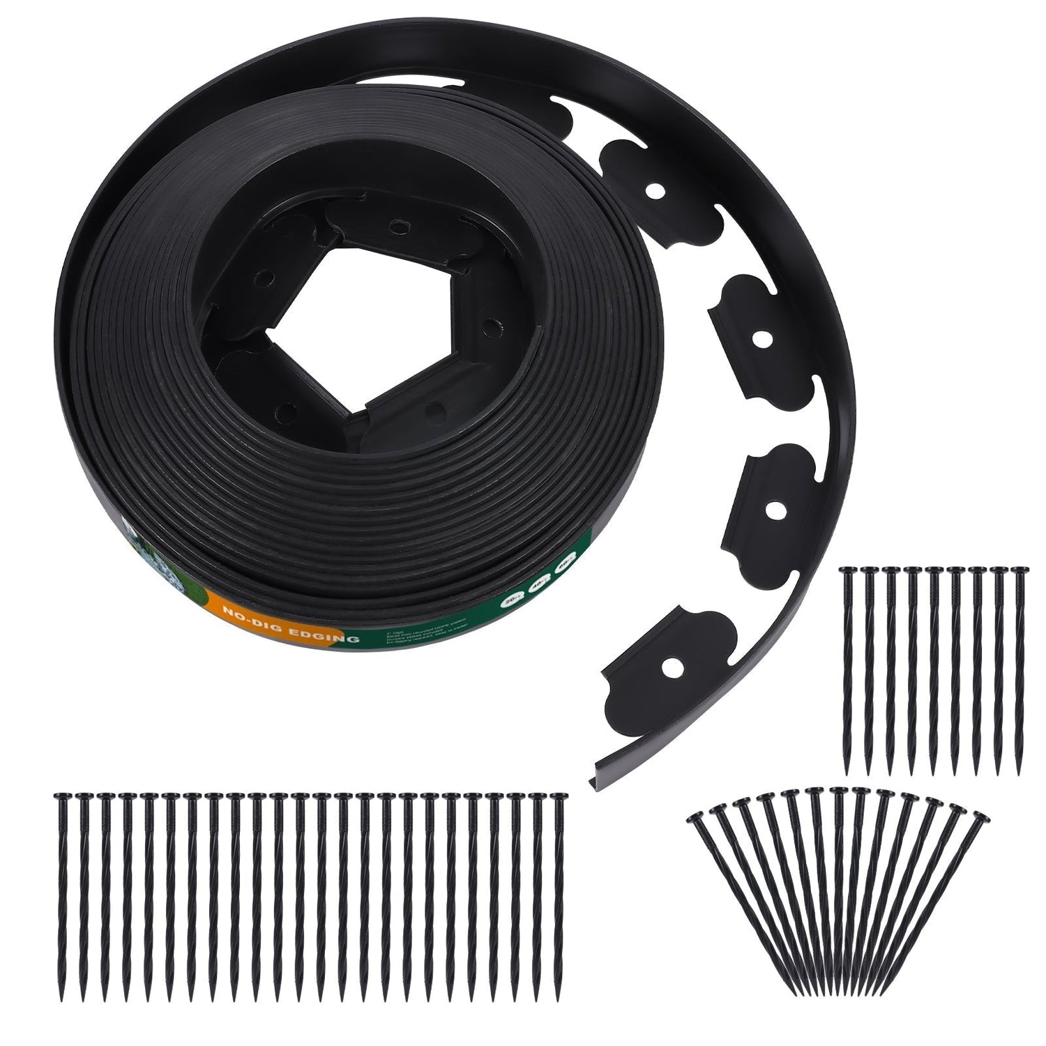 2''x100ft No-dig Black Plastic Garden Landscape Edging Kit, 120pcs Spikes incl. - Anleolife