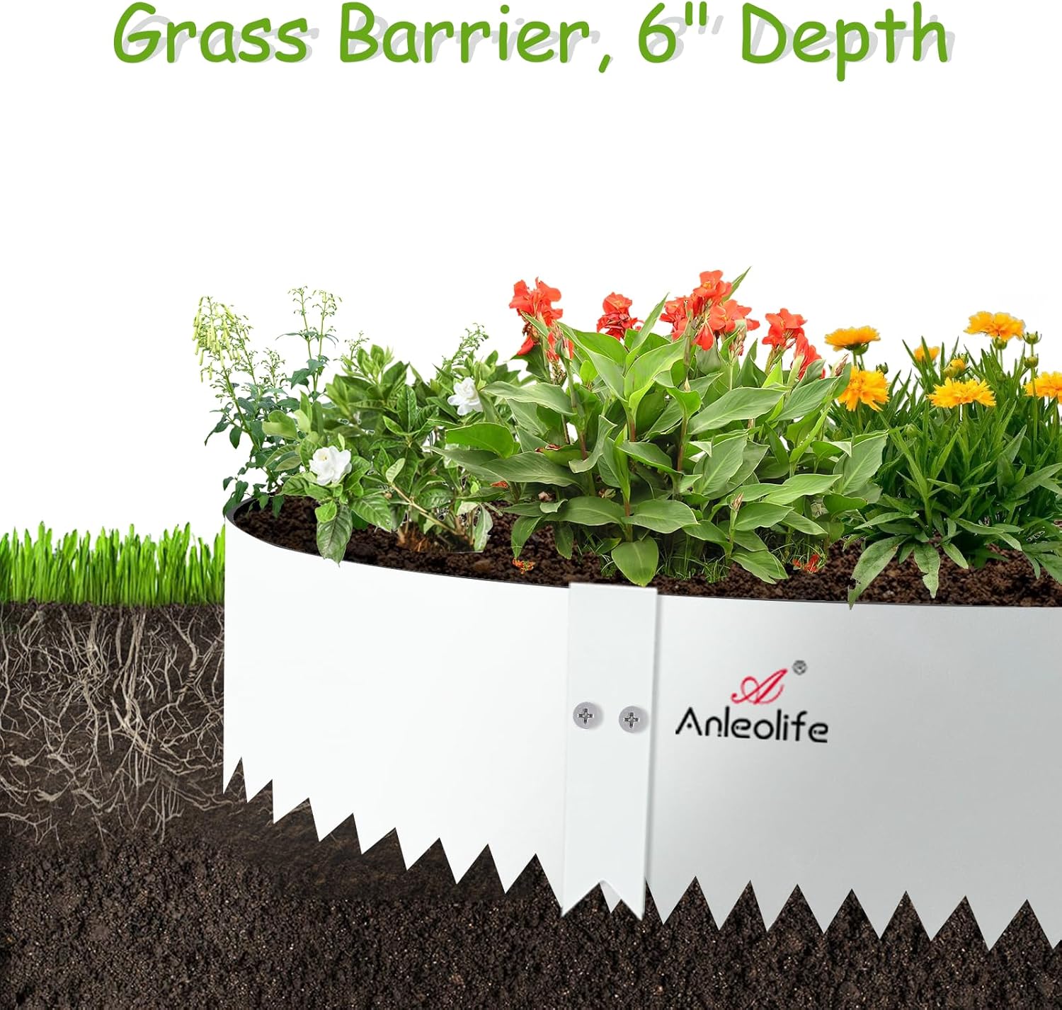 6" x 40" Galvanized Steel Garden Edging, 6-Pack (20FT Total), Powder Coating Lawn Border - White - Anleolife