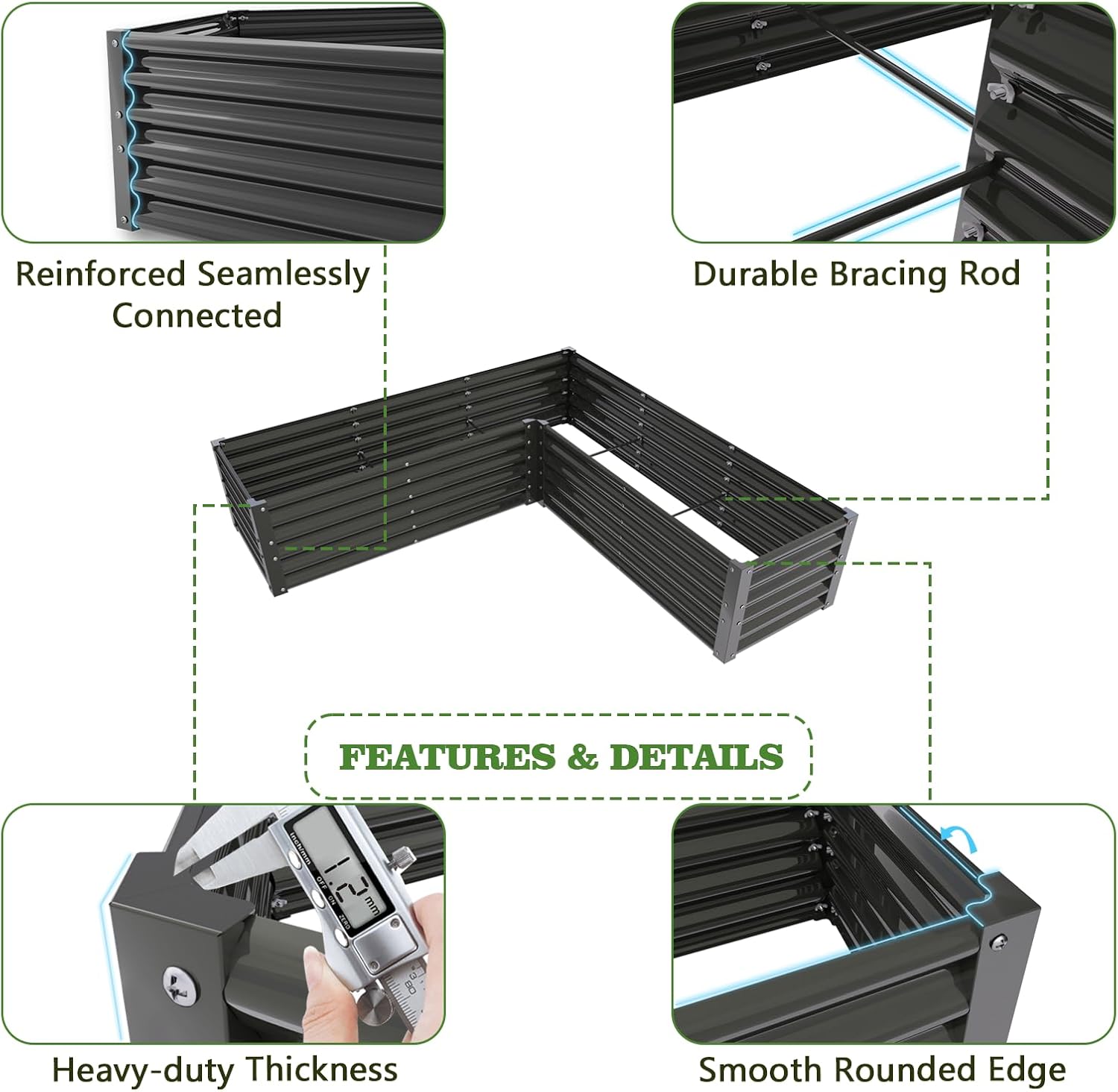 Set of 16: 1.5ft Tall Deep Root Galvanized Raised Garden Beds(Quartz Grey) - Anleolife