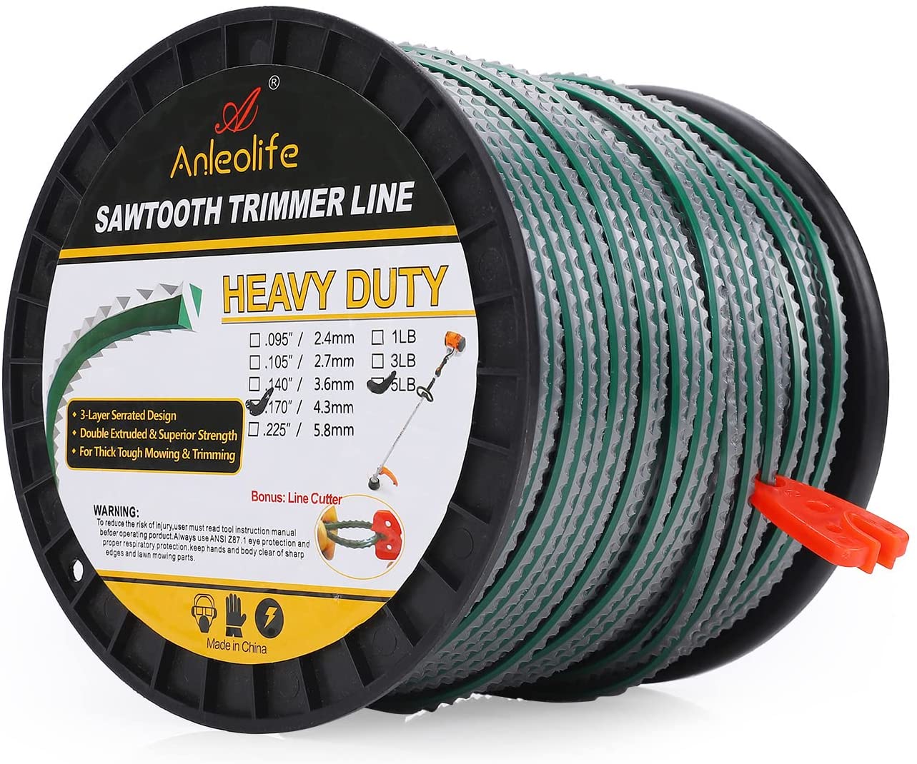 Sawtooth Trimmer line with Bonus Line Cutter (5lb .170'') - Anleolife