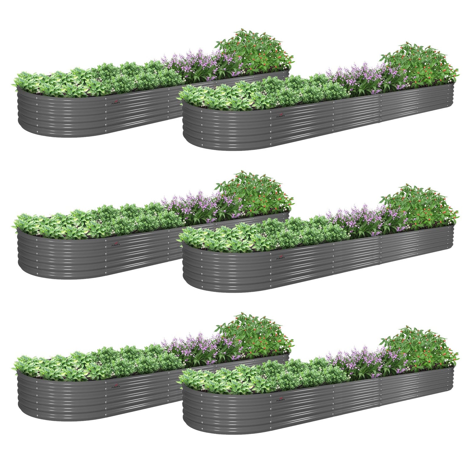 18" Tall 12x3 ft Galvanized Steel Raised Garden Beds (Set of 6) - Anleolife