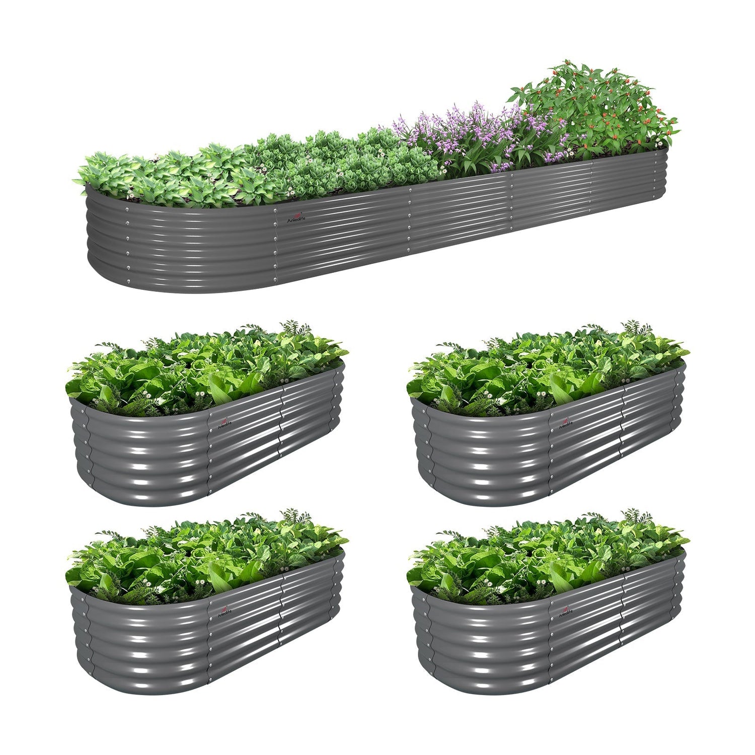 18" Tall Galvanized Steel Raised Garden Beds (Set of 5) - Anleolife