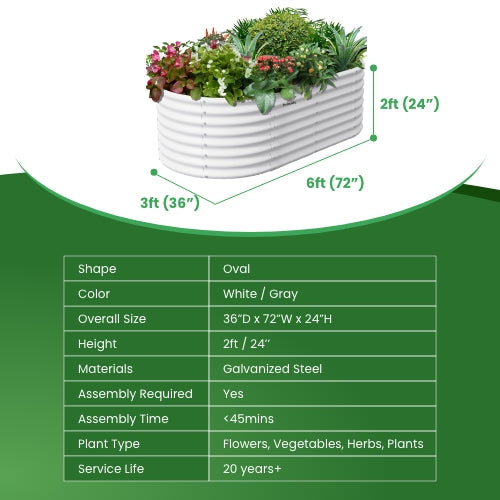 24" Extra Tall 6x3 ft Galvanized Steel Raised Garden Bed - Anleolife