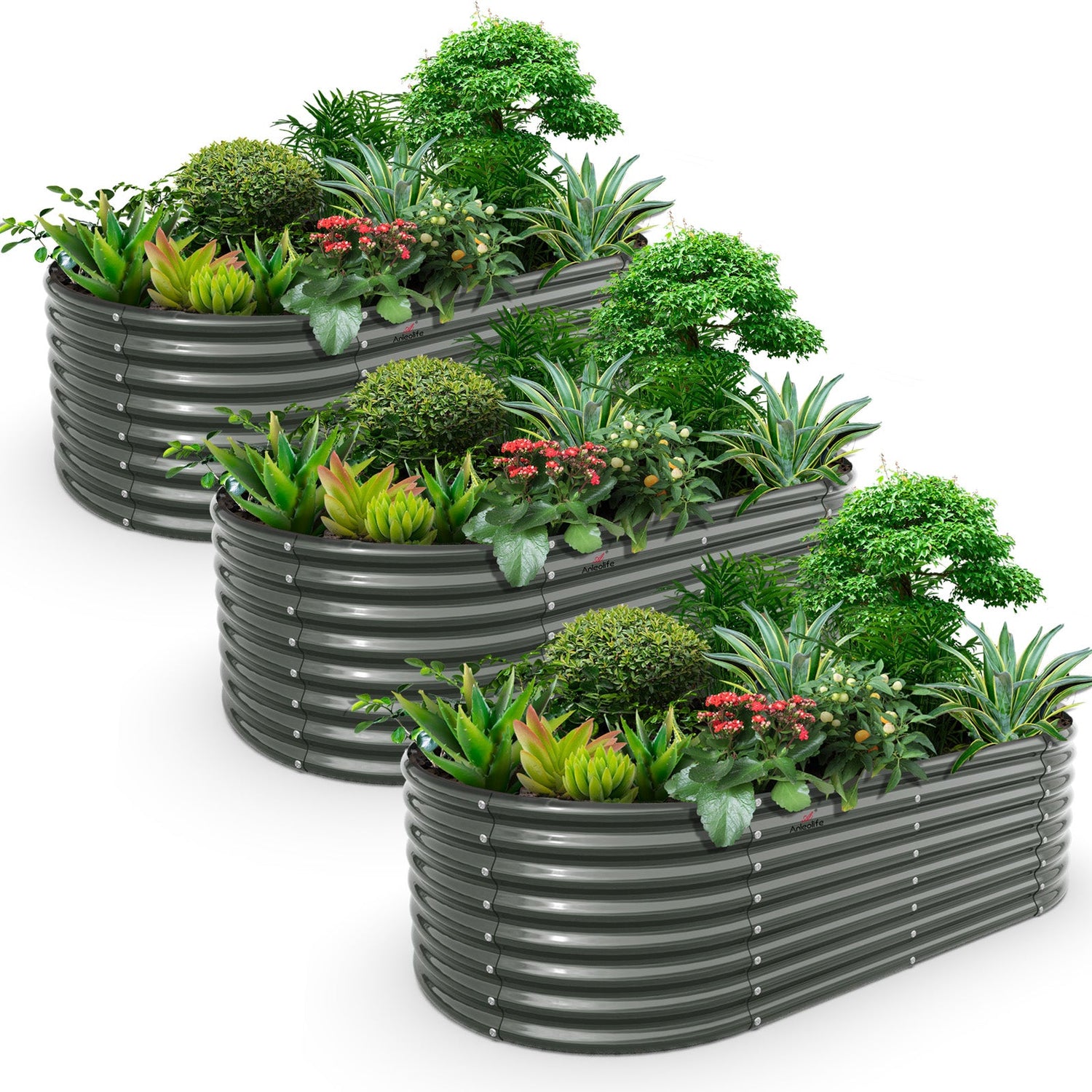 24" Extra Tall 8x4 ft Galvanized Steel Raised Garden Beds (Set of 3) - Anleolife