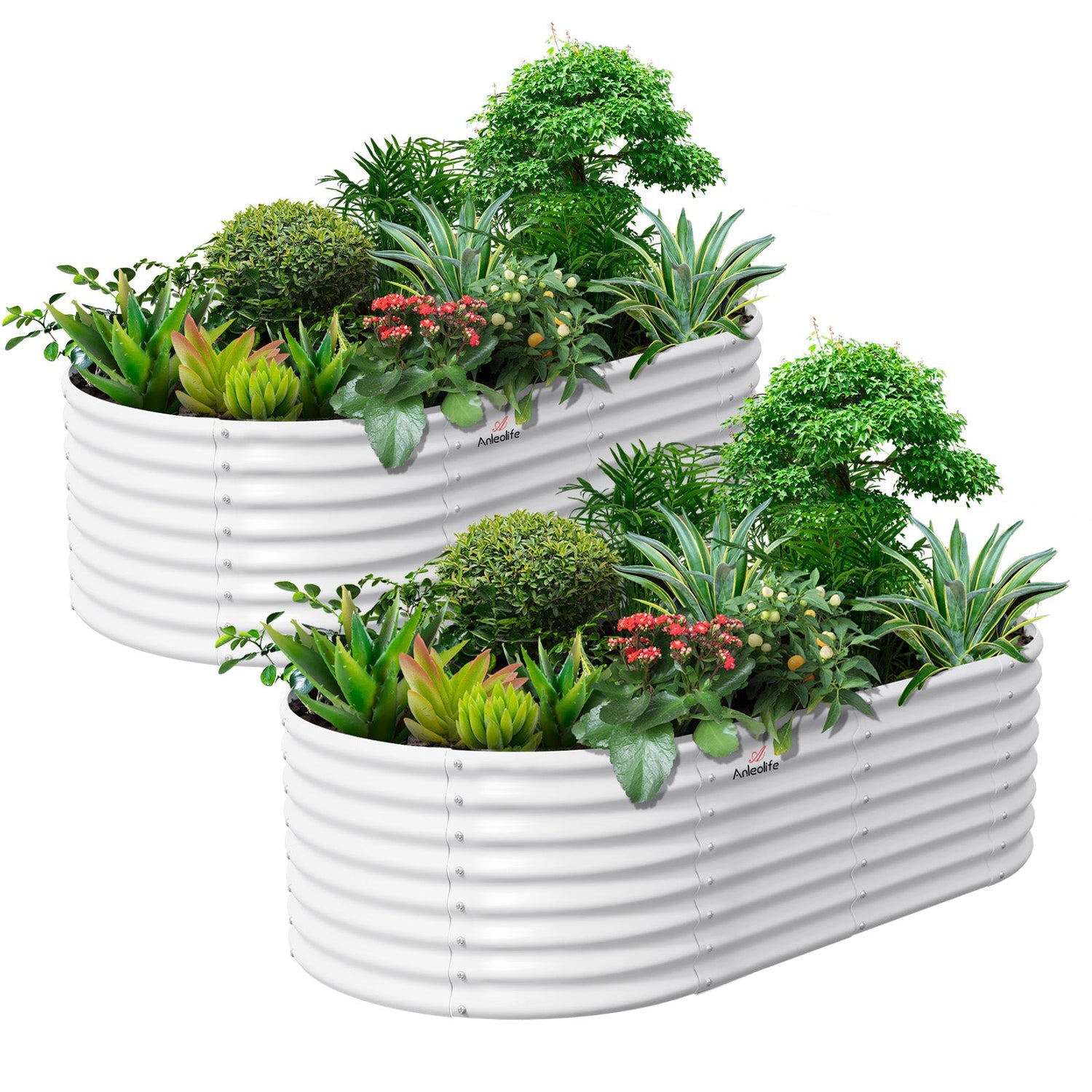 Set of 2: 8x4x2ft Oval Modular Metal Raised Garden Bed (White or Grey) - Anleolife