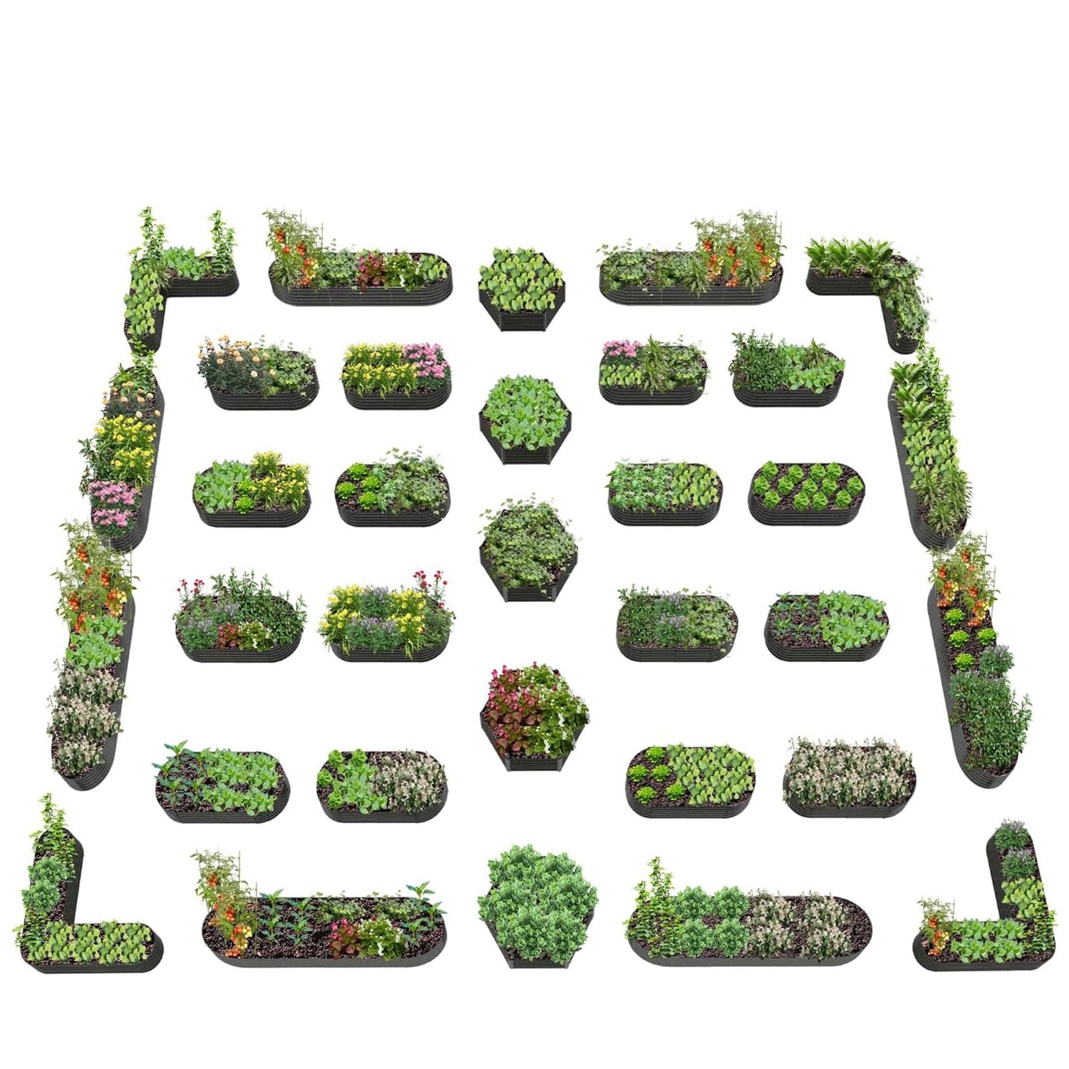 18" Tall Complete Garden Layout for Community Gardens (Set of 33)
