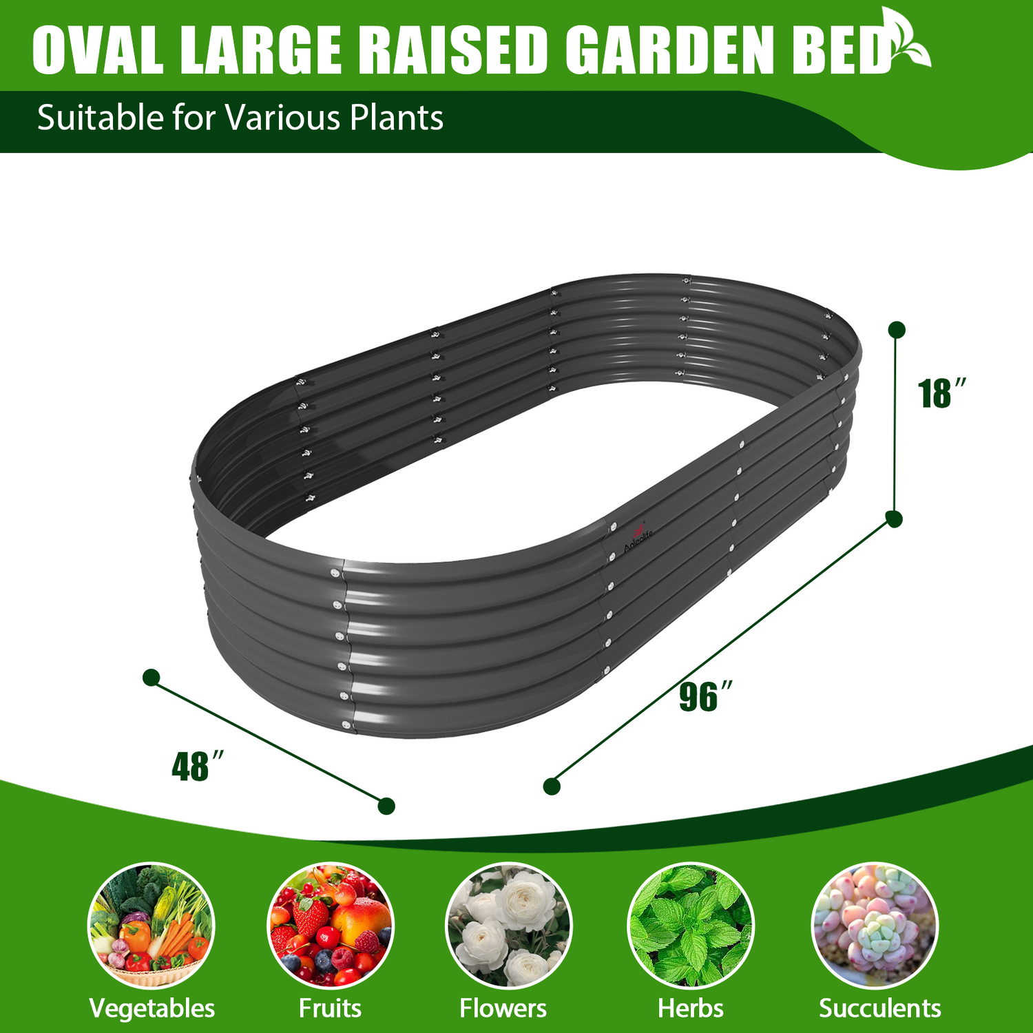 Set of 3: 8x4x1.5ft Grey Oval Galvanized Modular Metal Raised Garden Bed - Anleolife