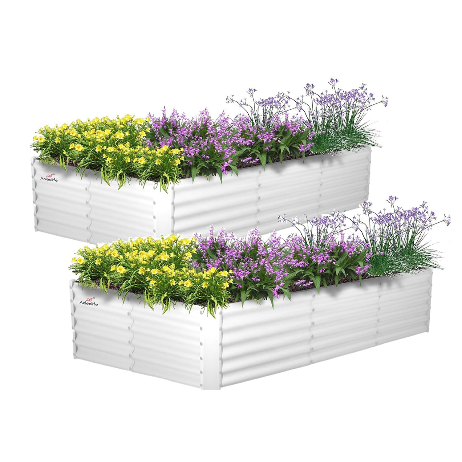 18" Tall 8x4 ft Galvanized Steel Raised Garden Beds (Set of 2) - Anleolife