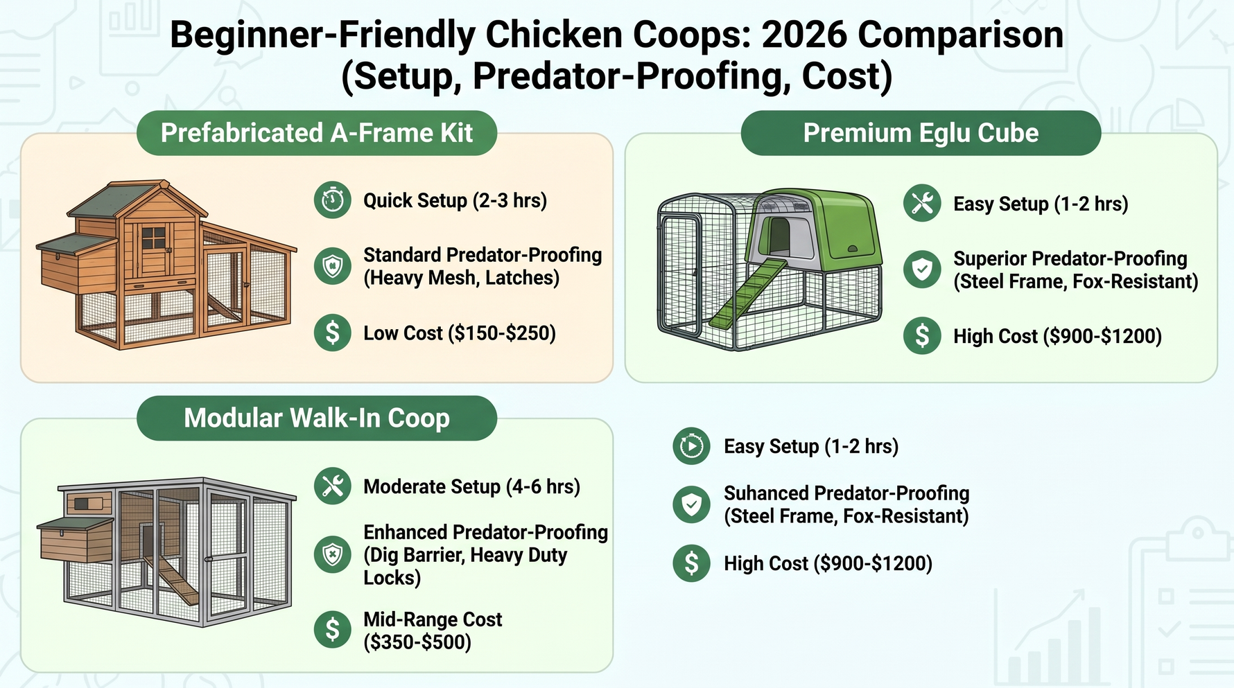 Best Chicken Coop for Beginners 2026: 5 Models Compared (Setup Time, Predator-Proofing & Cost)
