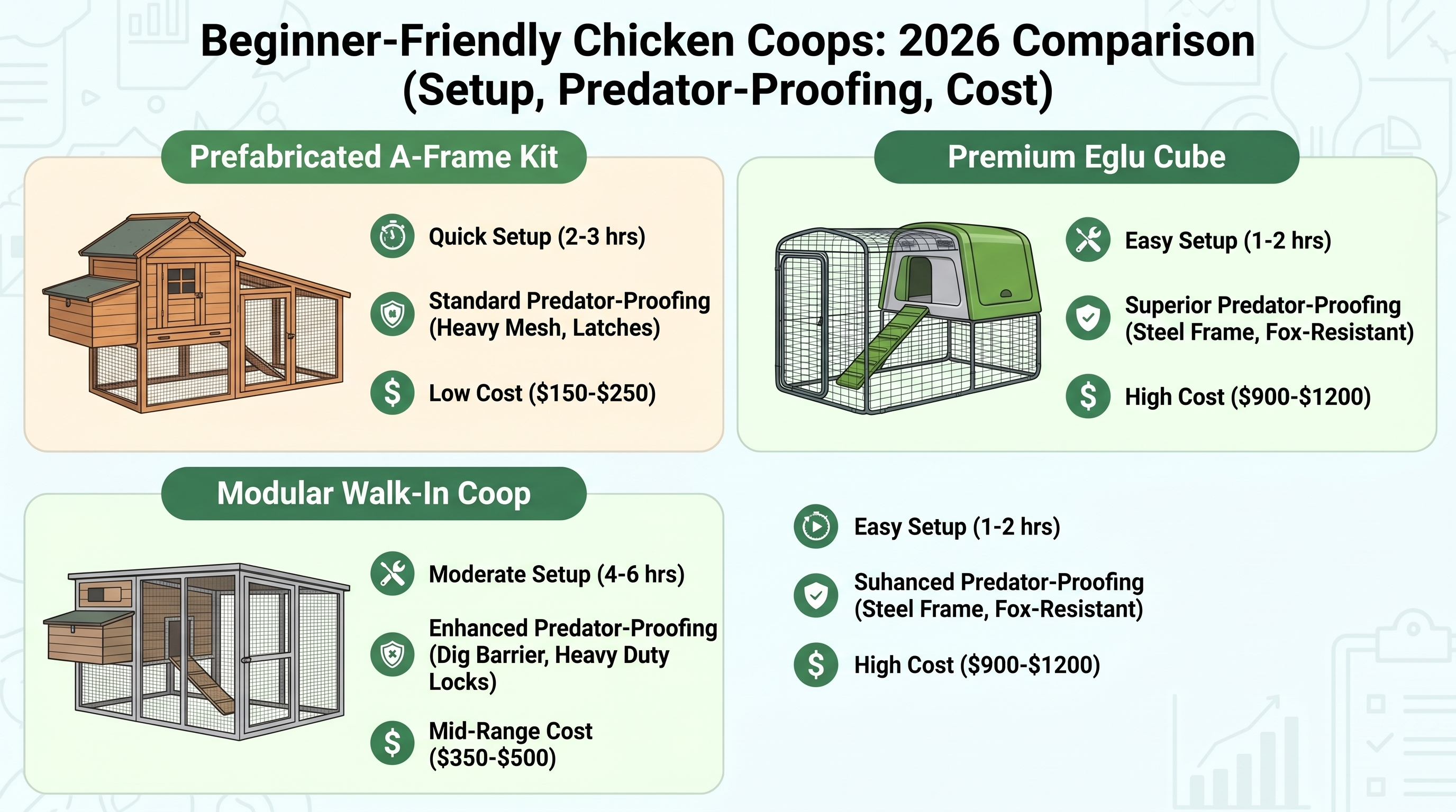 Best Chicken Coop for Beginners 2026: 5 Models Compared (Setup Time, Predator-Proofing & Cost)