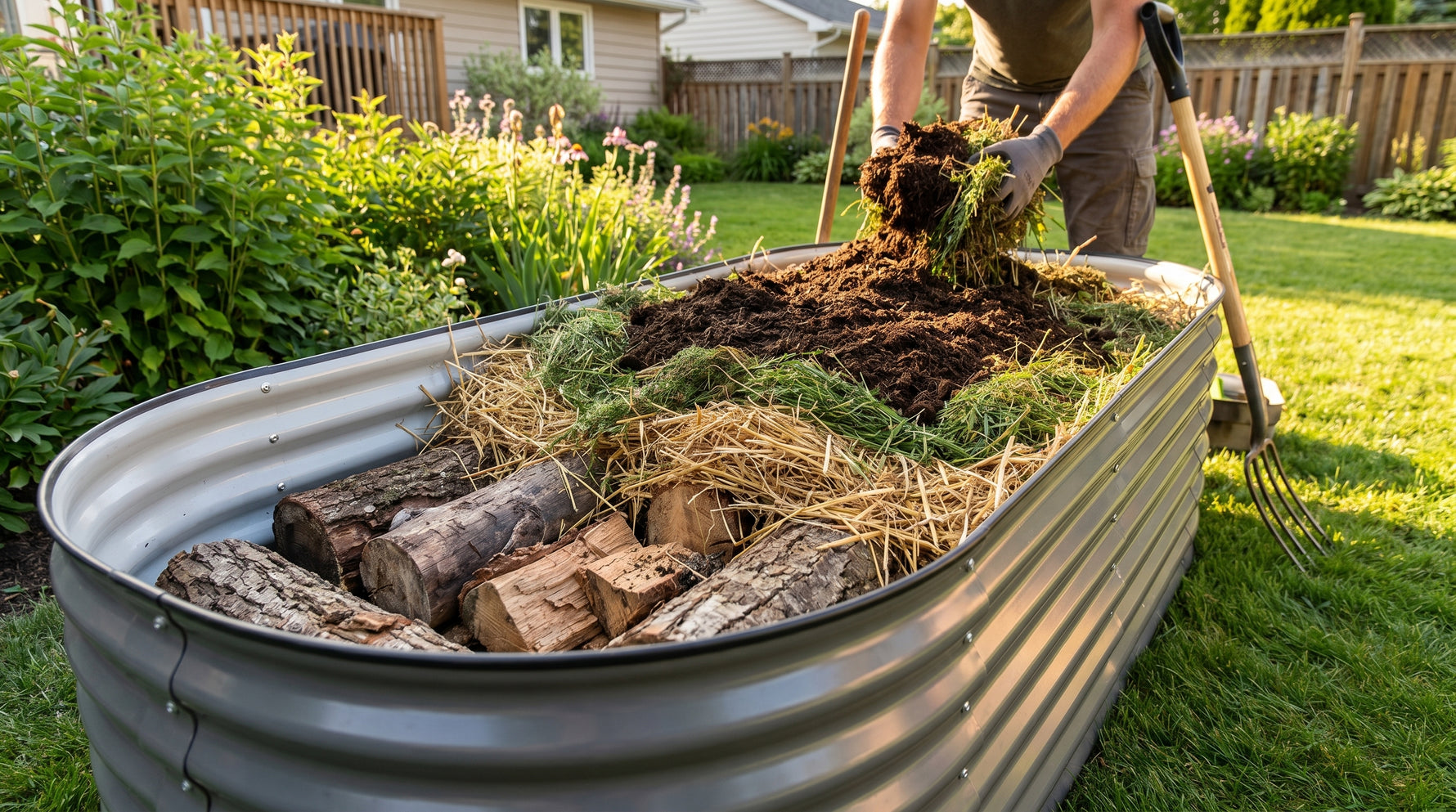 How to Fill a Large Raised Garden Bed on a Budget: Hugelkultur & Layering Methods