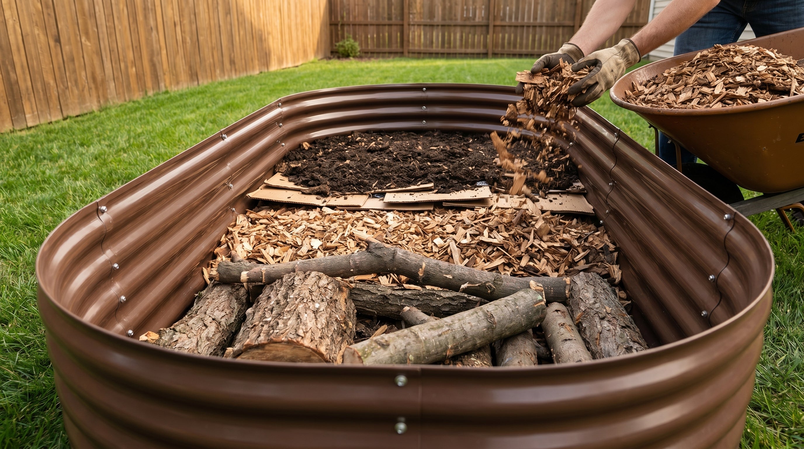 How to Fill a Large Raised Garden Bed on a Budget: Hugelkultur & Layering Methods