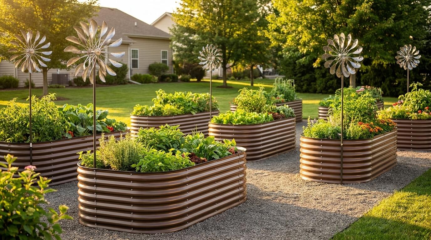 Pairing Kinetic Wind Spinners With Raised Beds for Visual Backyard Appeal This Season