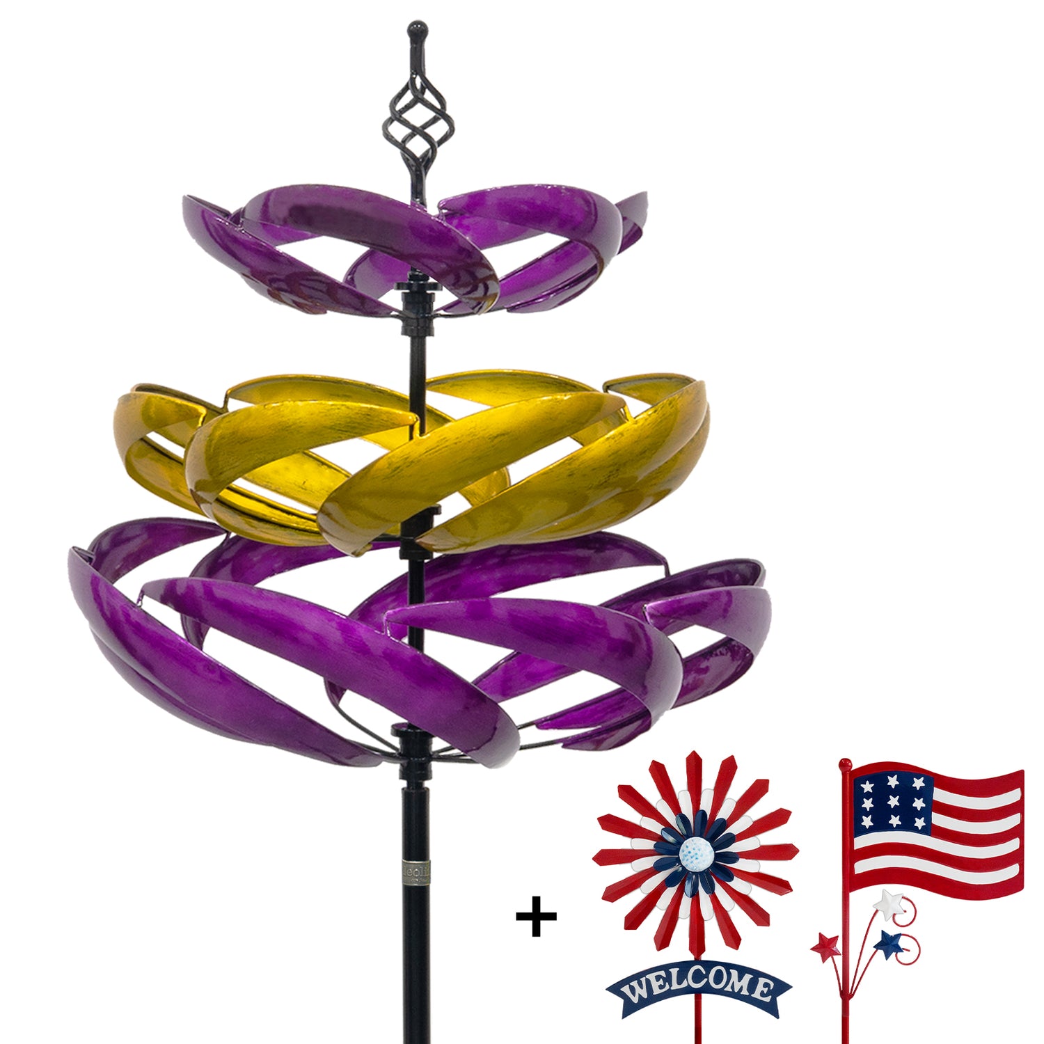 77" Tall Metal Kinetic Wind Spinner for Garden – 3D Lotus Design & 360-Degree Rotation