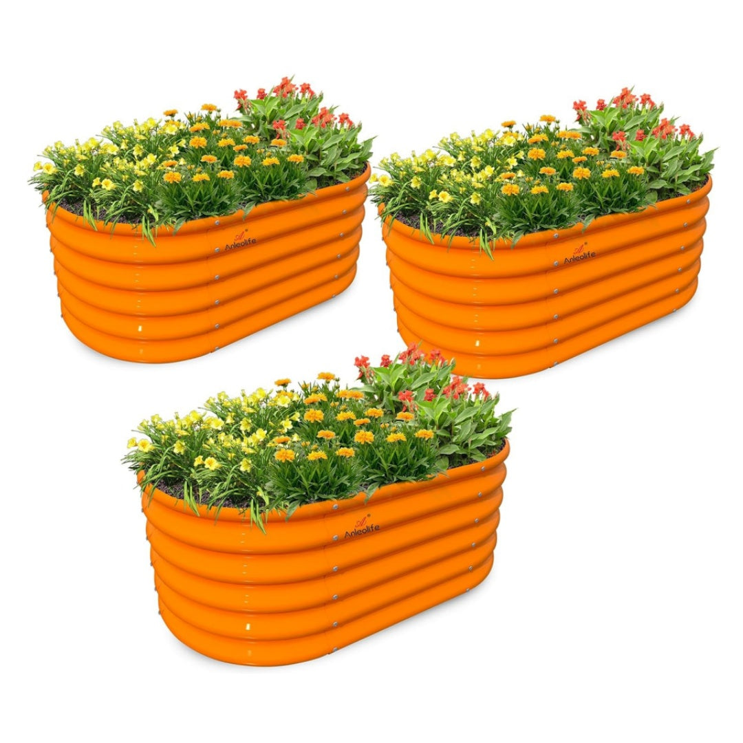 Set of 3:3x2x1.5ft Kids Round Galvanized Metal Raised Garden Beds  (Peach Orange)
