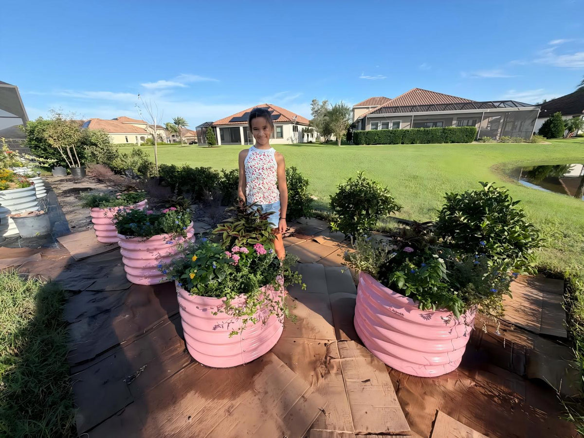 18" Tall 24" Wide Round Sturdy Blush Pink Raised Garden Beds (Set of 4)