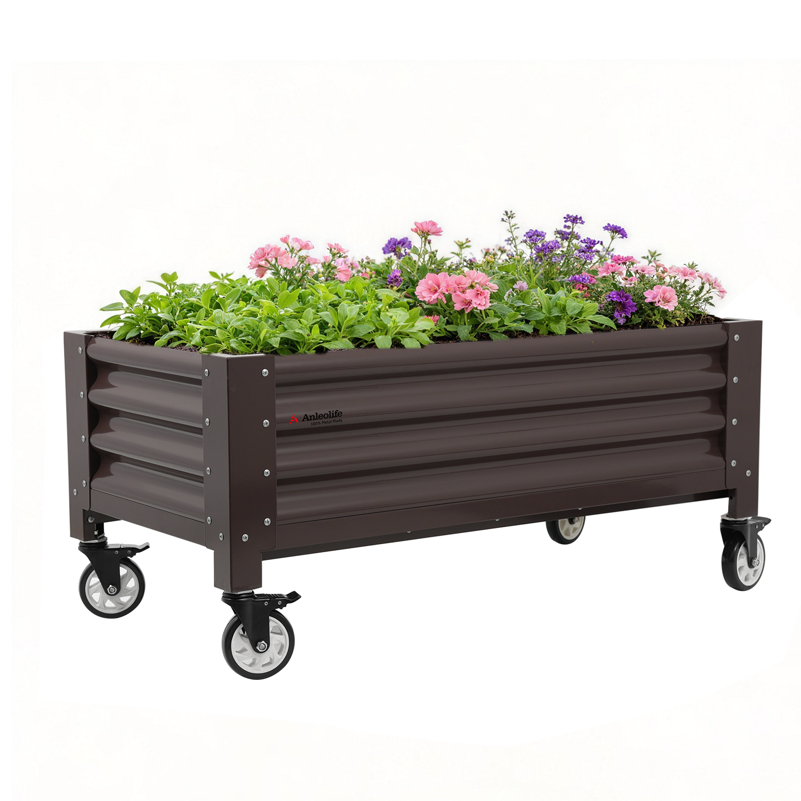 22" Tall 4x2 ft Rust-Resistant Elevated Raised Garden Bed with Low-Profile Wheels 