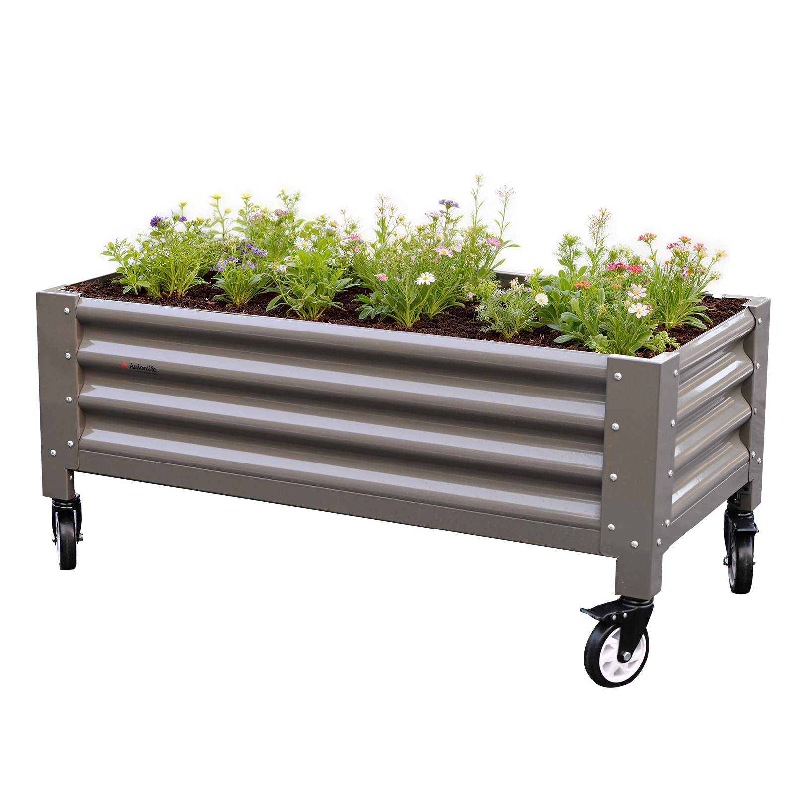 22" Tall 4x2 ft Rust-Resistant Elevated Raised Garden Bed with Low-Profile Wheels #quartz-gray