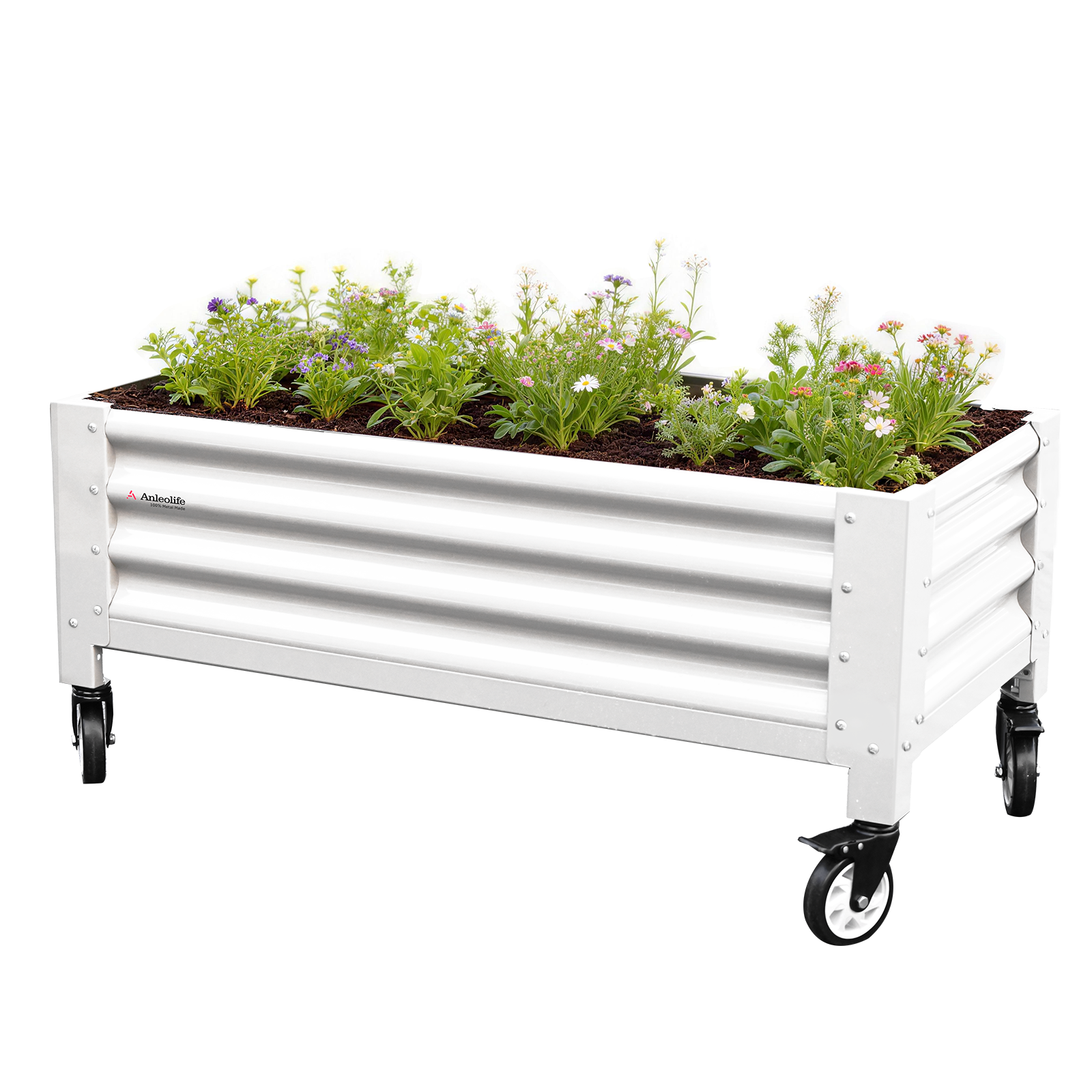22" Tall 4x2 ft Rust-Resistant Elevated Raised Garden Bed with Low-Profile Wheels 