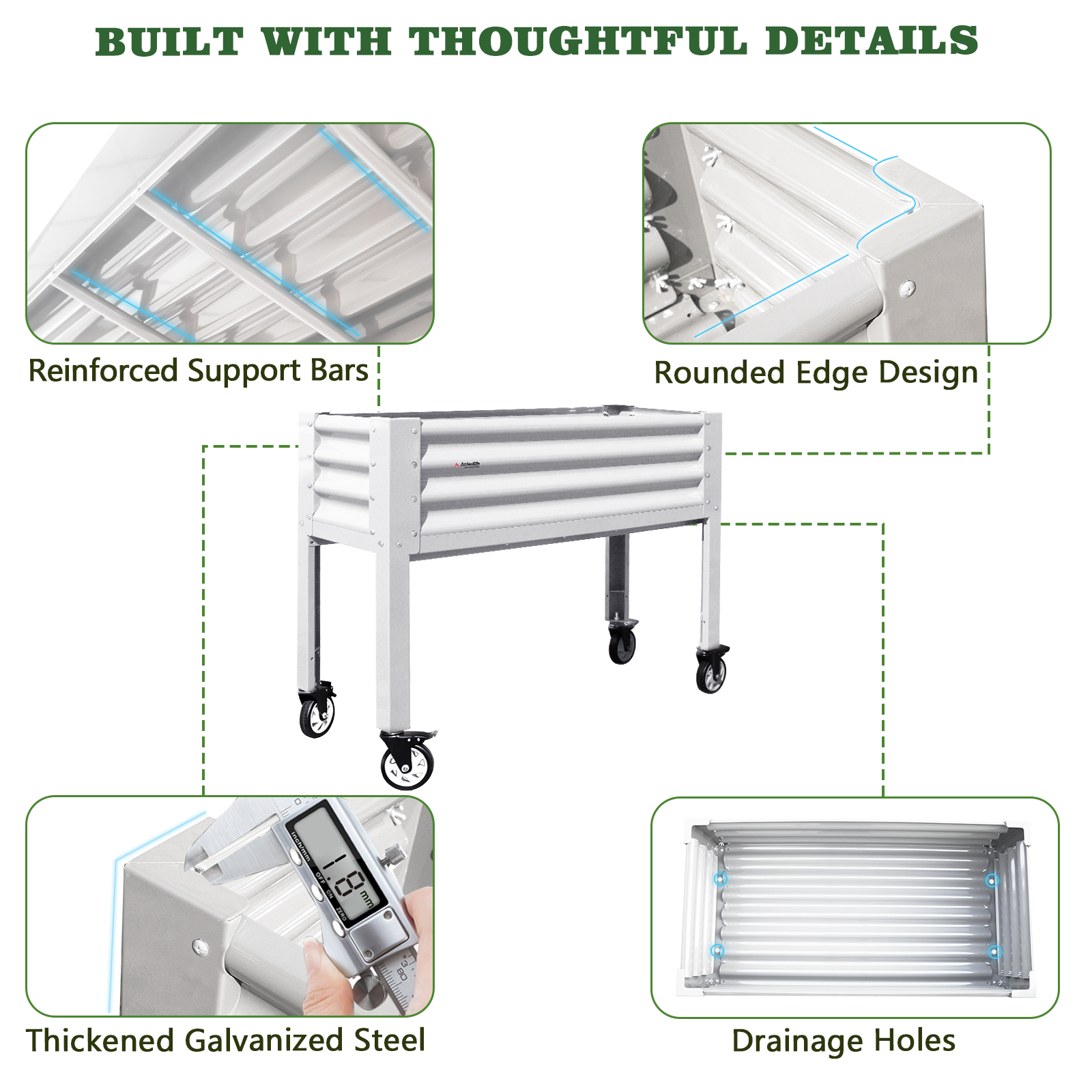 35" Waist-High 4x1.5 ft Galvanized Steel Elevated Raised Garden Bed 