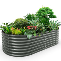 8x4x2ft Grey Oval Galvanized Modular Metal Raised Garden Bed - Anleolife