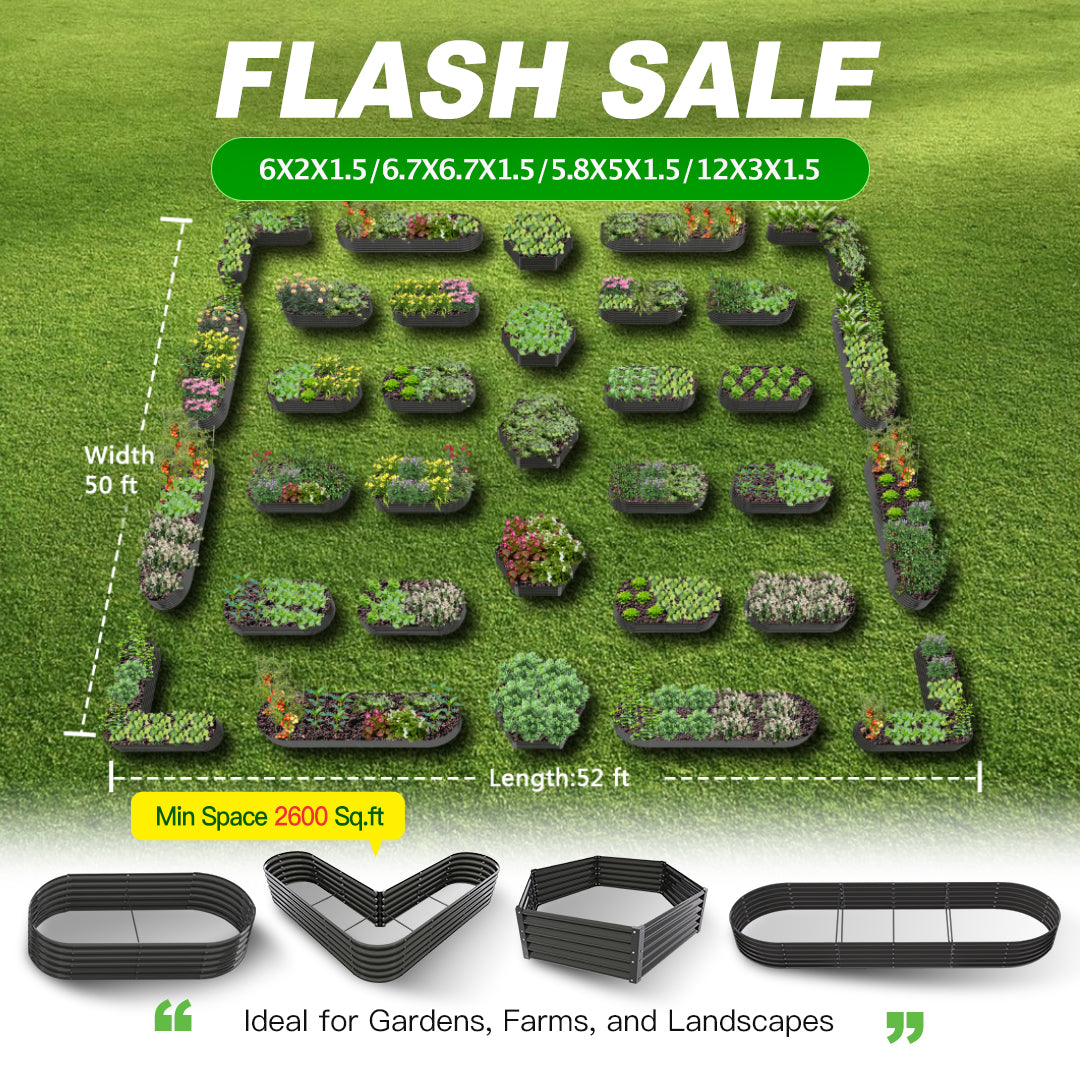 Set of 33: 1.5ft Height Deep Root Galvanized Raised Garden Beds, Quartz Grey