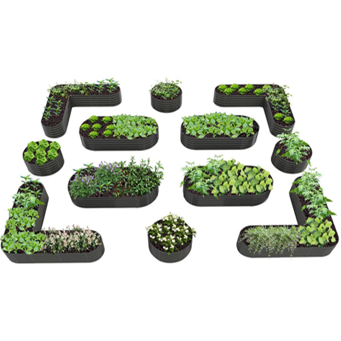 Set of 12:4X4X1.5ft& 6X2X1.5ft & 6.8x6.8x1.5ft Deep Root Galvanized Raised(White/Grey)