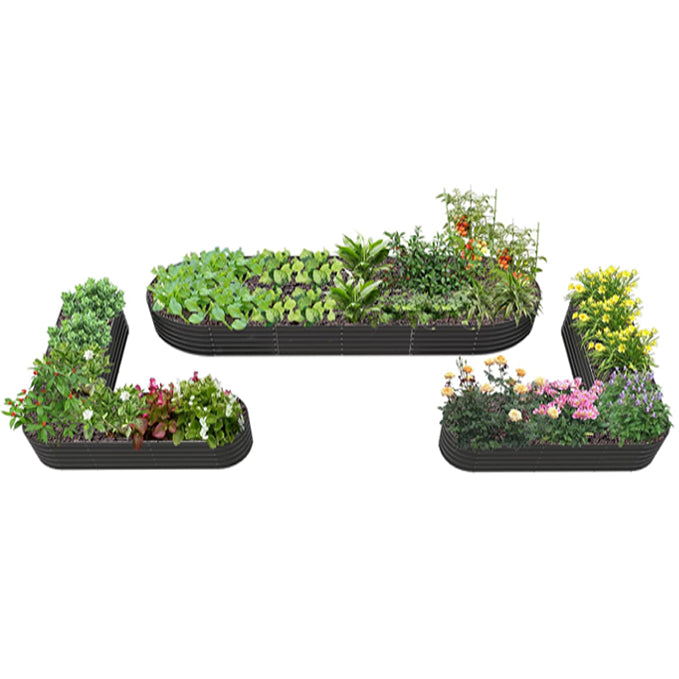 Set of 3:12X3X1.5ft & 6.7X6.7X1.5ft Galvanized Raised Garden Beds (Grey&White）