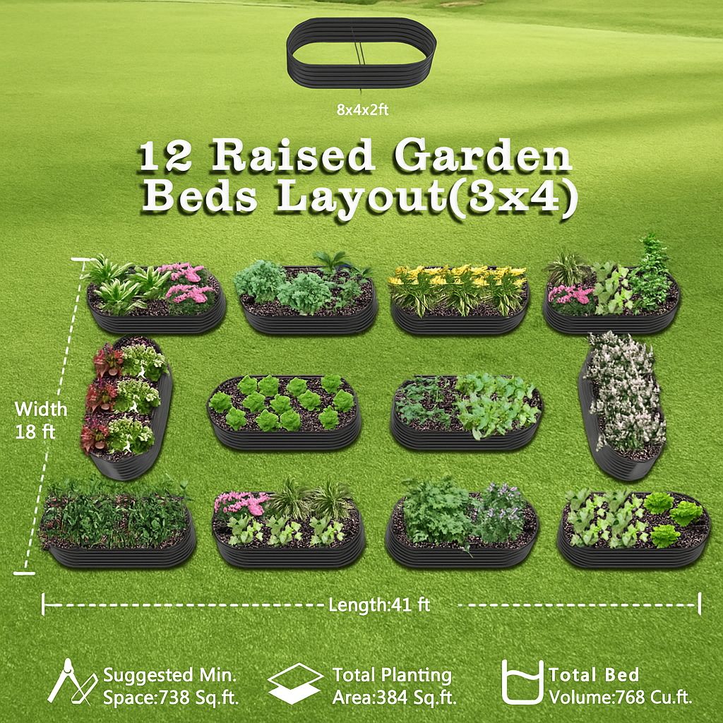 24" Extra Tall Pre-Designed Garden Layout for Beginner Gardeners (Set of 12)