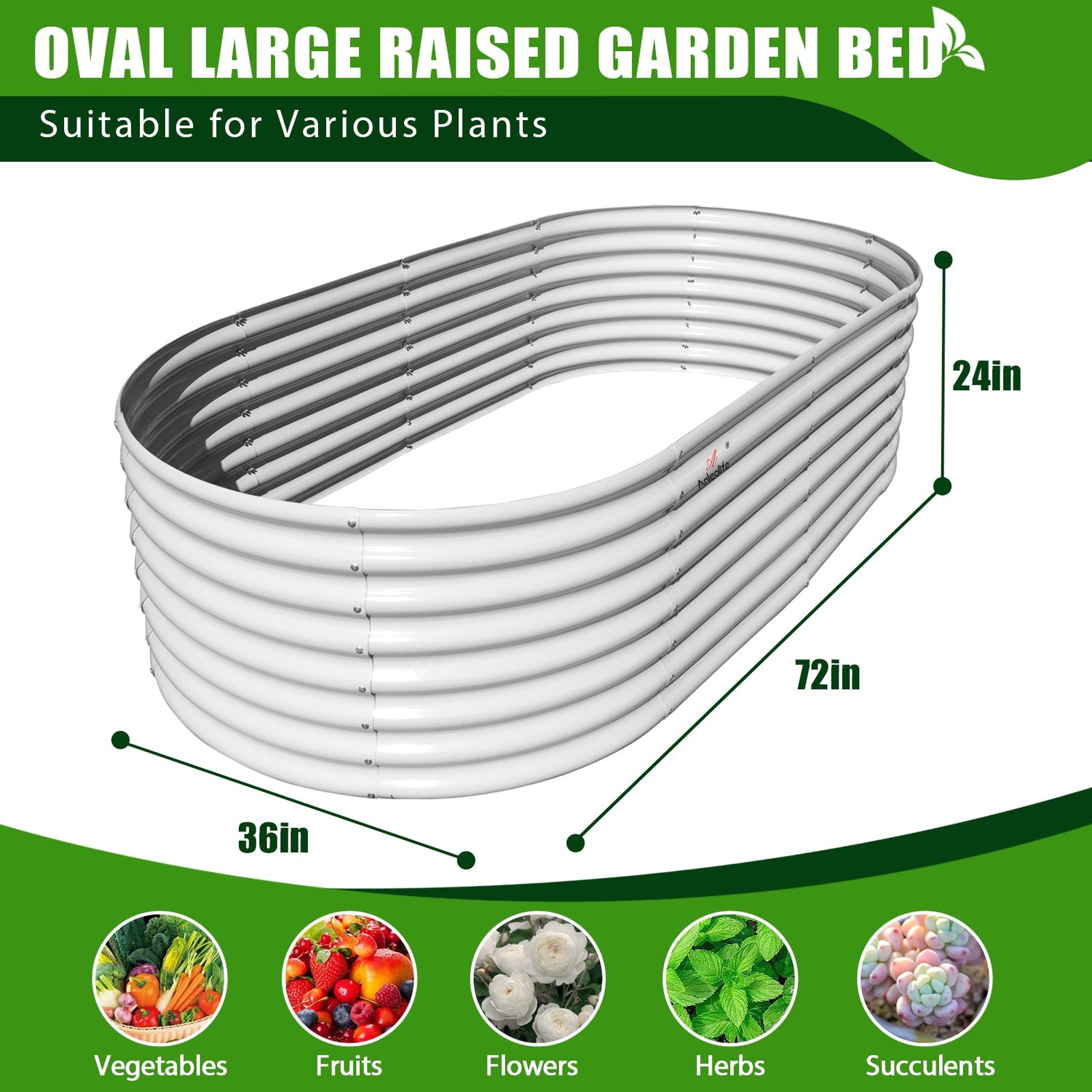 24" Extra Tall 6x3 ft Galvanized Steel Raised Garden Bed - Anleolife