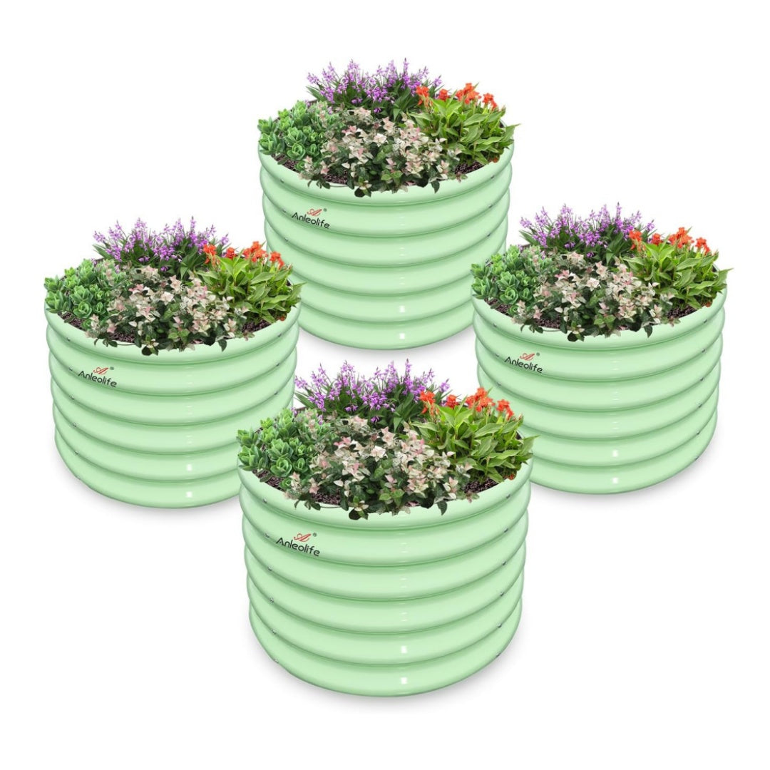 Set of 4:2x2x1.5ft Kids Round Galvanized Metal Raised Garden Beds  (Mint Green)