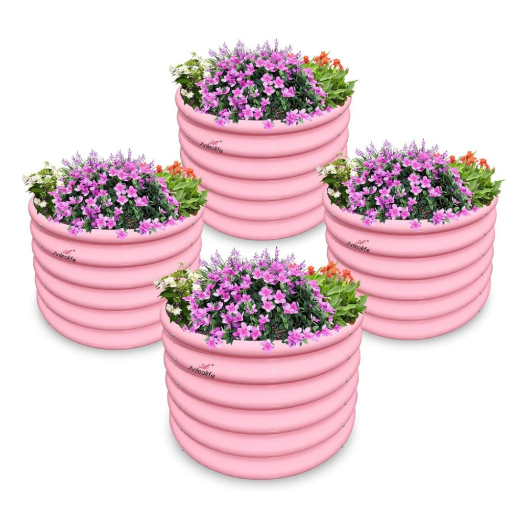 Set of 4:2x2x1.5ft Kids Round Galvanized Metal Raised Garden Beds  (Blush Pink)