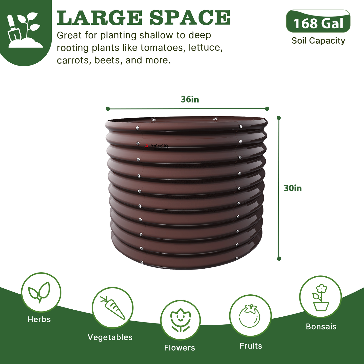 30" Extra Tall 36" Wide Round Easy Assembly Raised Garden Bed