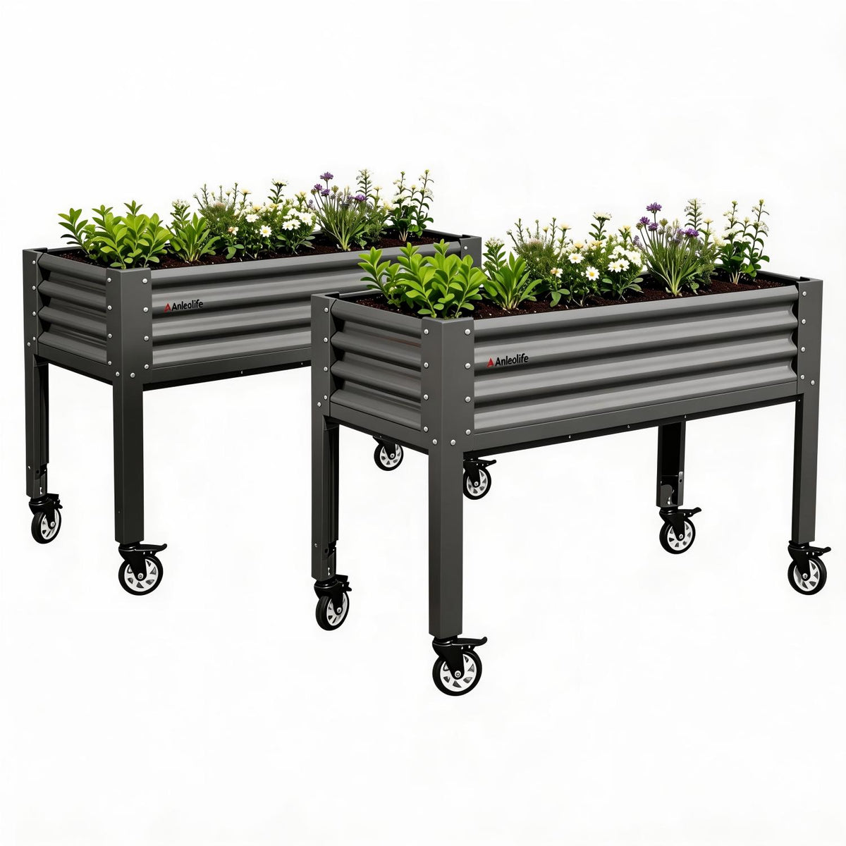 Two 35" Waist-High 4x1.5 ft Galvanized Steel Elevated Raised Garden Bed 