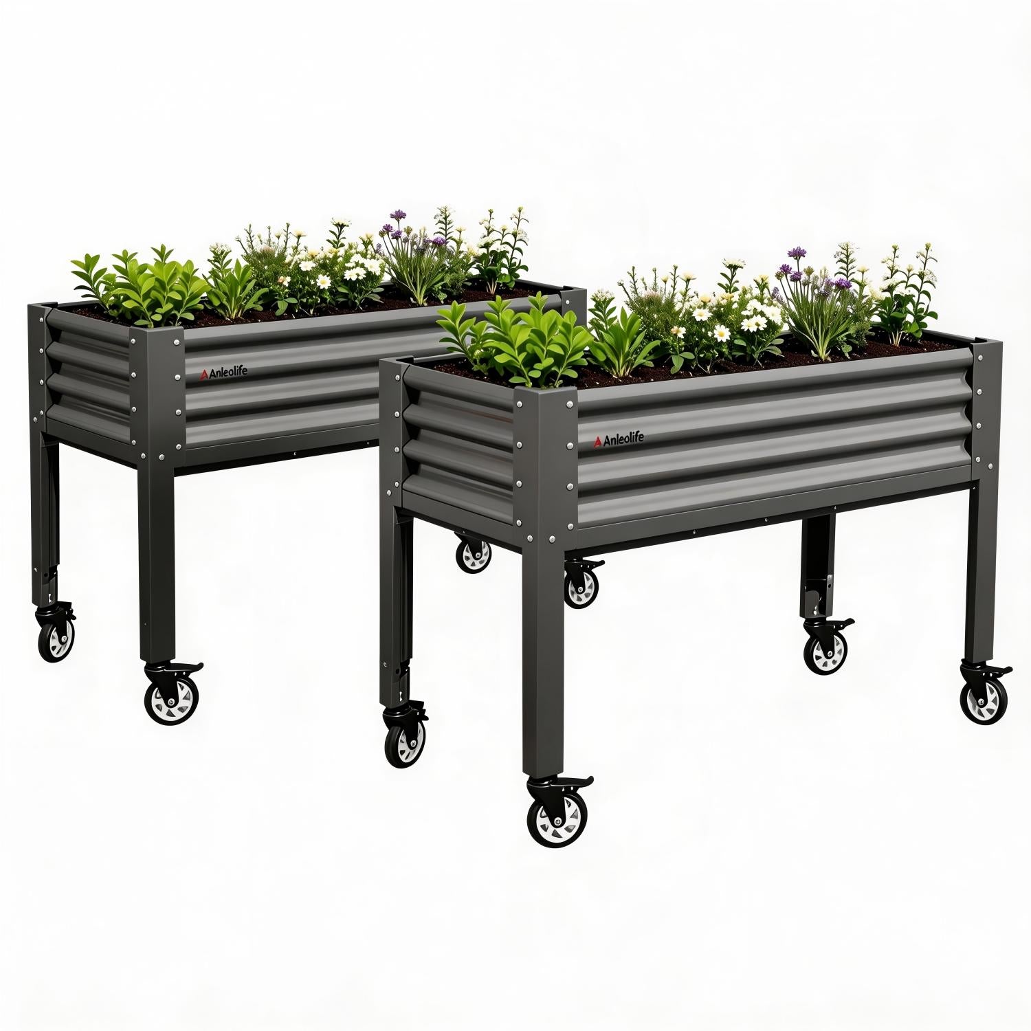 Two 35" Waist-High 4x1.5 ft Galvanized Steel Elevated Raised Garden Bed 