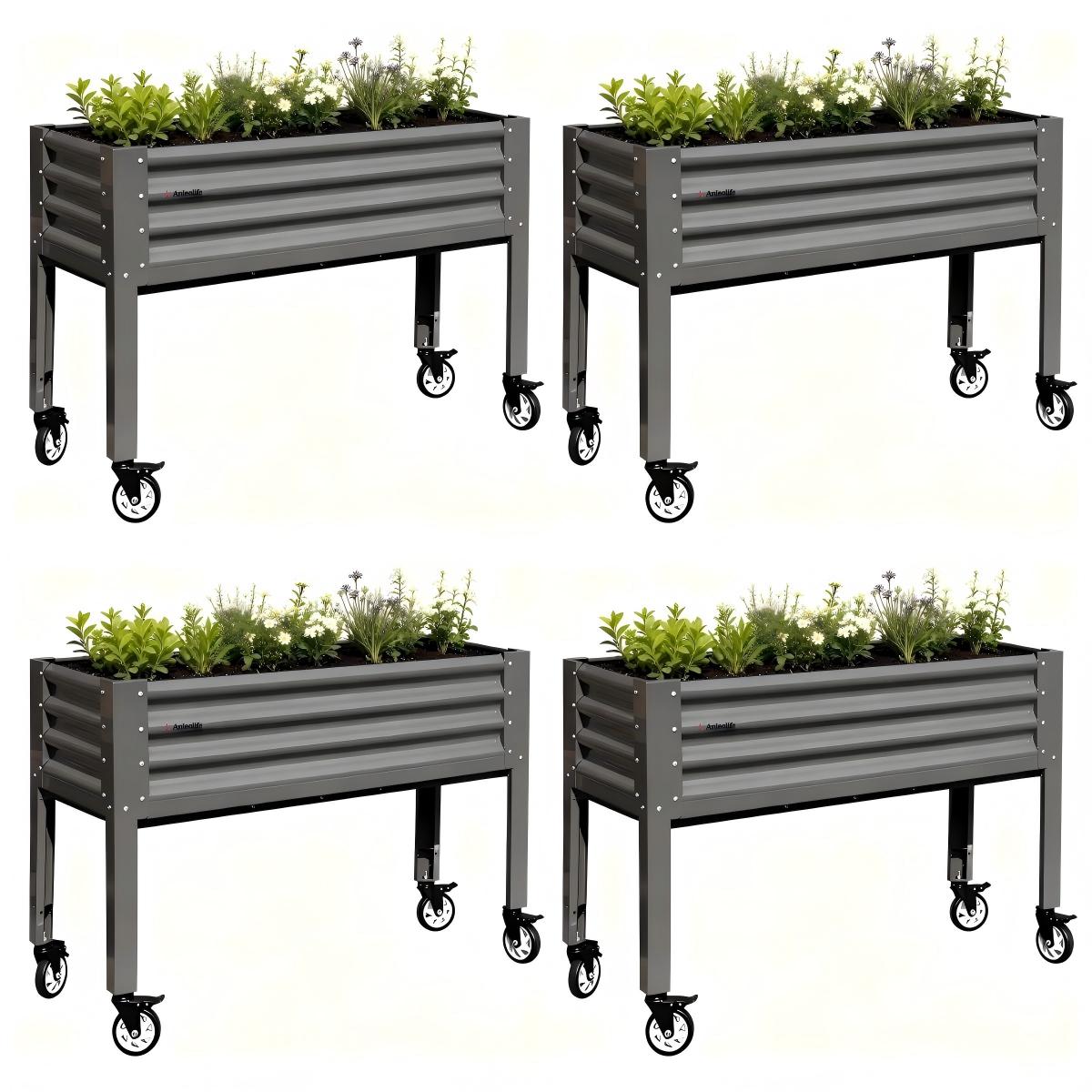 Four 35" Waist-High 4x1.5 ft Galvanized Steel Elevated Raised Garden Bed 