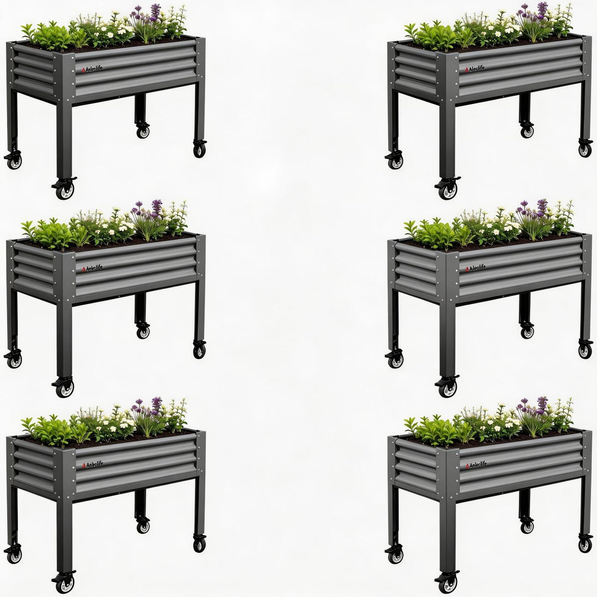 Set of six 35" Waist-High 4x1.5 ft Galvanized Steel Elevated Raised Garden Bed 