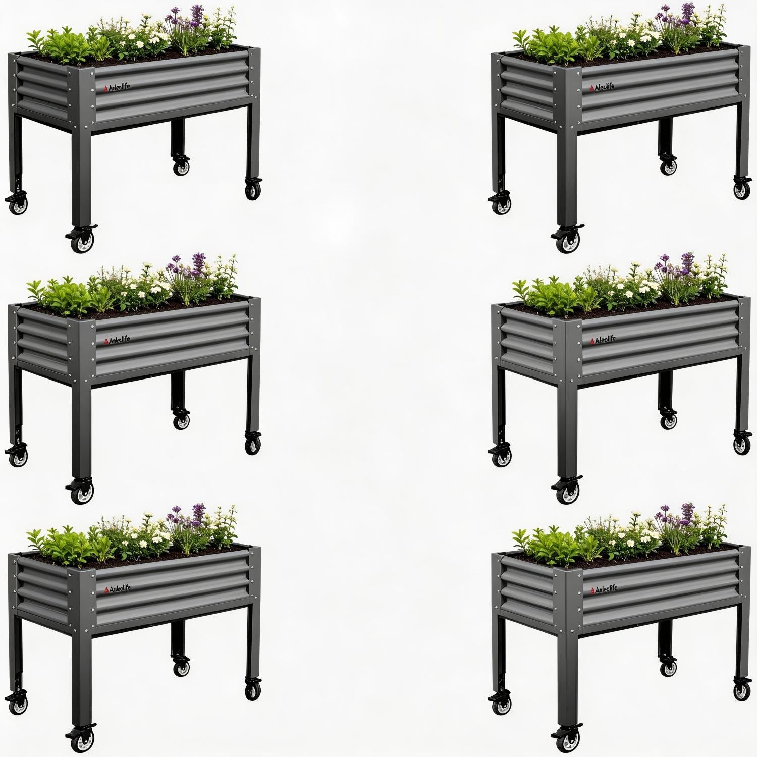 Set of six 35" Waist-High 4x1.5 ft Galvanized Steel Elevated Raised Garden Bed 