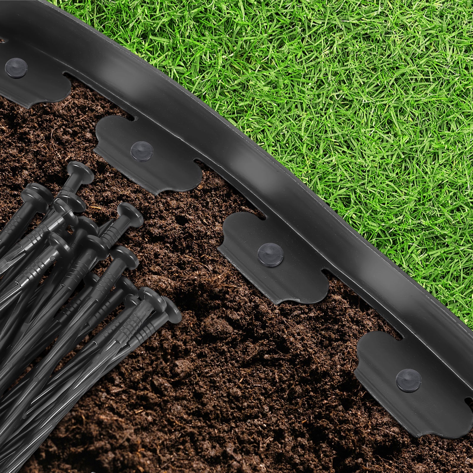 2x40ft Black Garden Edging Kit | 40 Spikes | Define Neat Borders