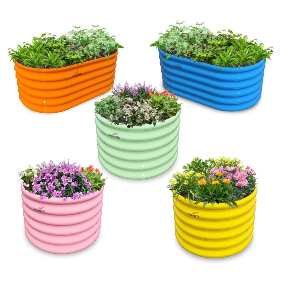 Set of 5:3x2x1.5ft&2x2x1.5ft Kids Round Galvanized Metal Raised Garden Beds  (Mixed Color)