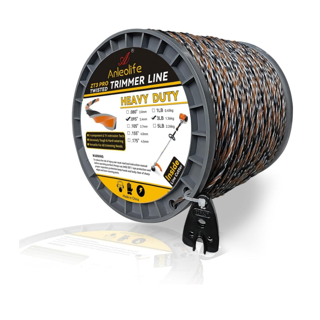 3-Pound ZT3 Pro Heavy Duty Diamond .095-Inch-by-1122-ft Twisted Trimmer Line Spool,3-Component Tri-Extrusion - Anleolife