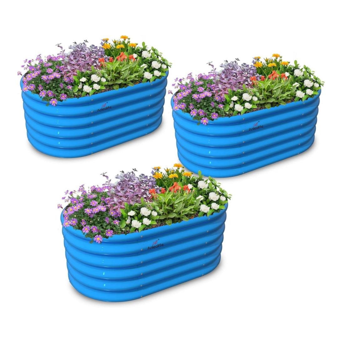 Set of 3:3x2x1.5ft Kids Round Galvanized Metal Raised Garden Beds  (Sky Blue)