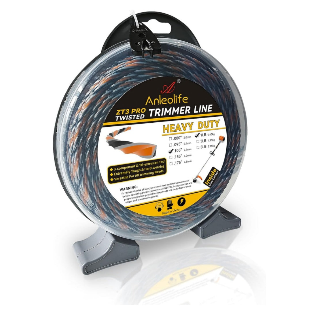 1-Pound ZT3 Pro Heavy Duty Twisted Trimmer Line Donut,3-Component Tri-Extrusion - Anleolife
