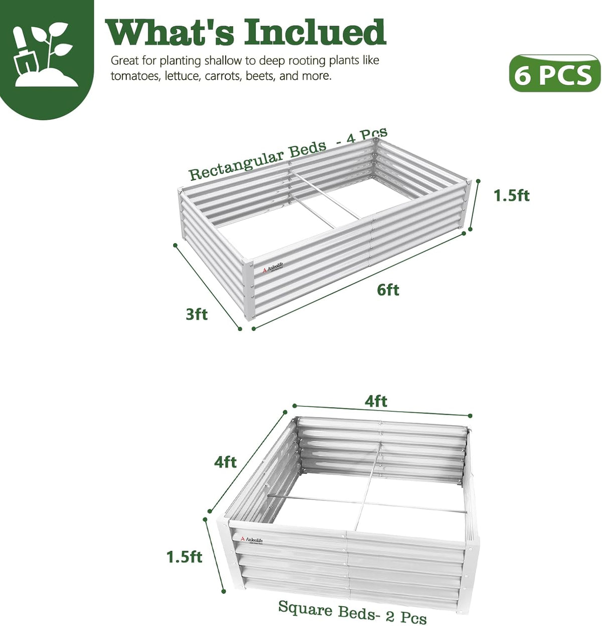 Garden bed set with dimensions and quantity information on a white background 