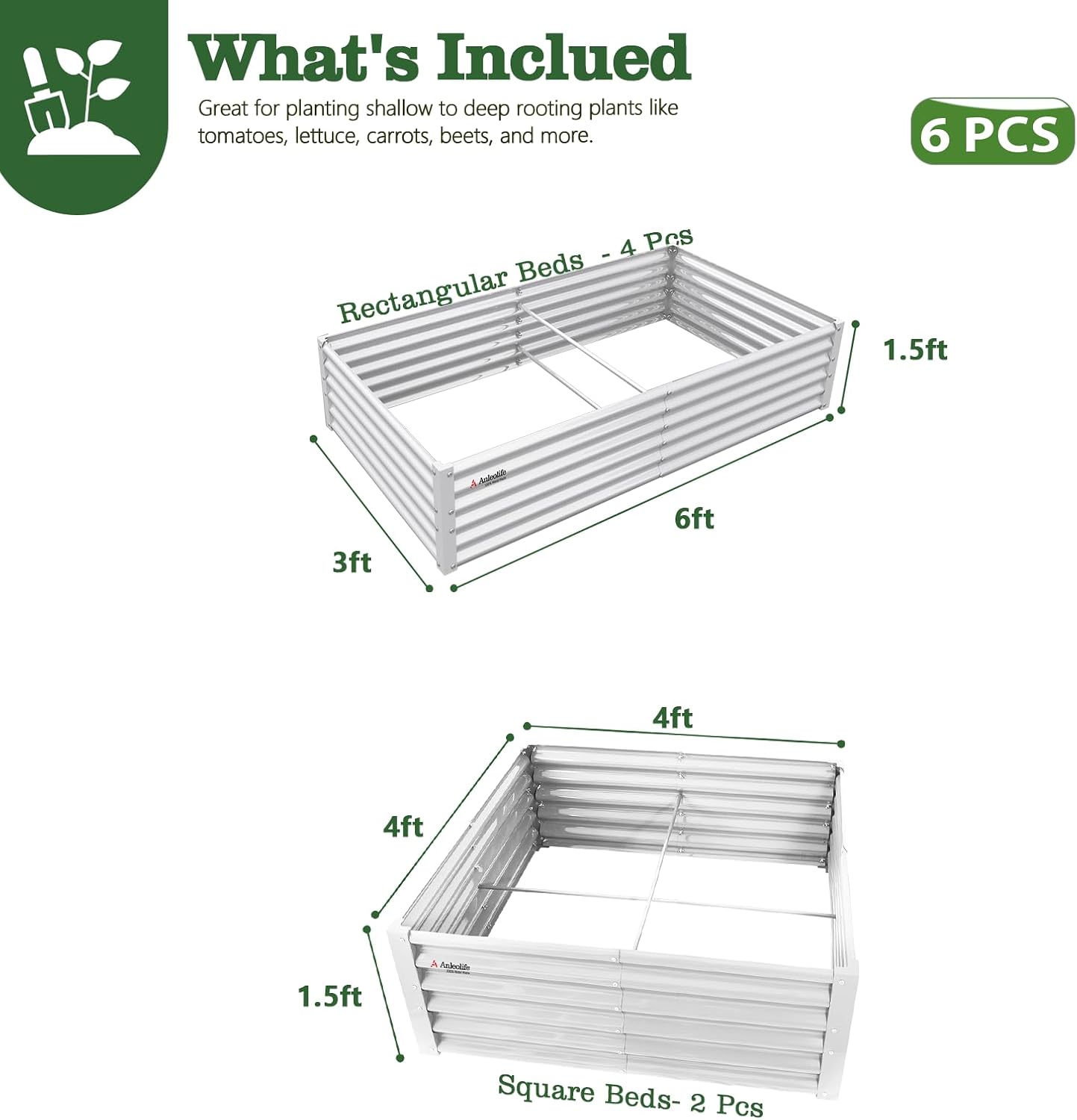 Garden bed set with dimensions and quantity information on a white background 