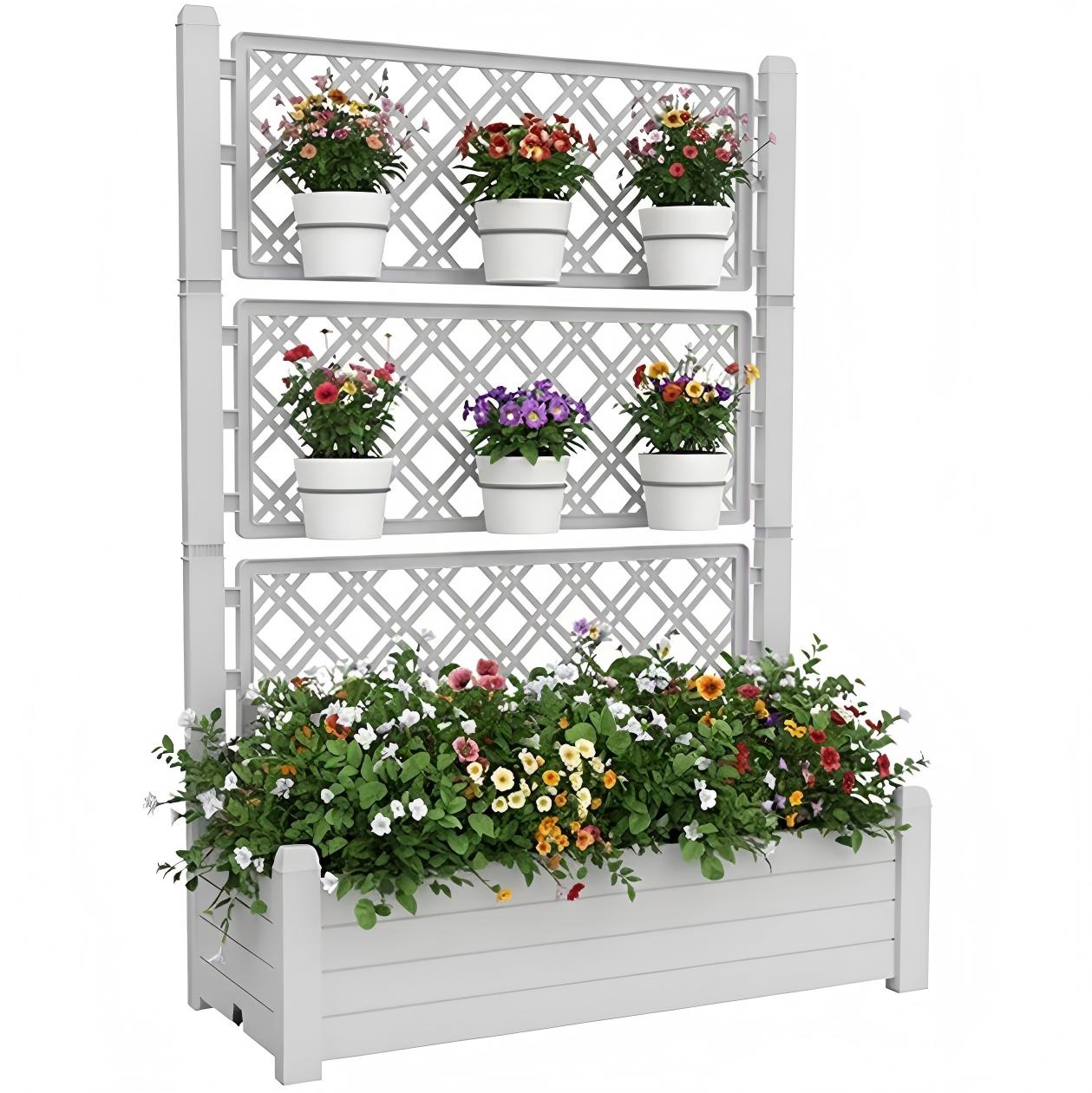 Plastic Raised Garden Bed with Trellis, Extra Tall Vertical Planter – Ashen Gray