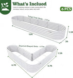 Garden bed packaging with dimensions and product details on a white background 